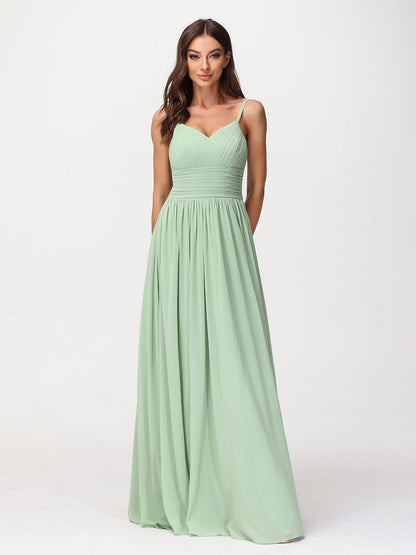 Spaghestti Strap Chiffon Maxi Gowns Dusty Sage