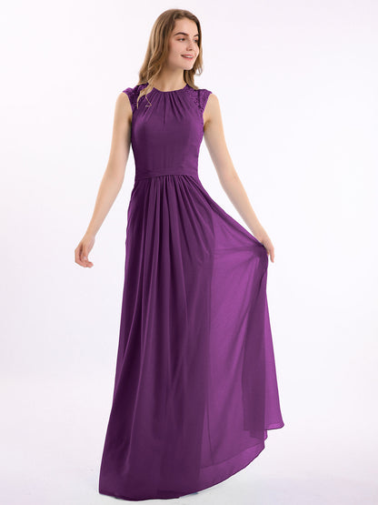 Chiffon and Lace Open Back Full Length Dress Grape