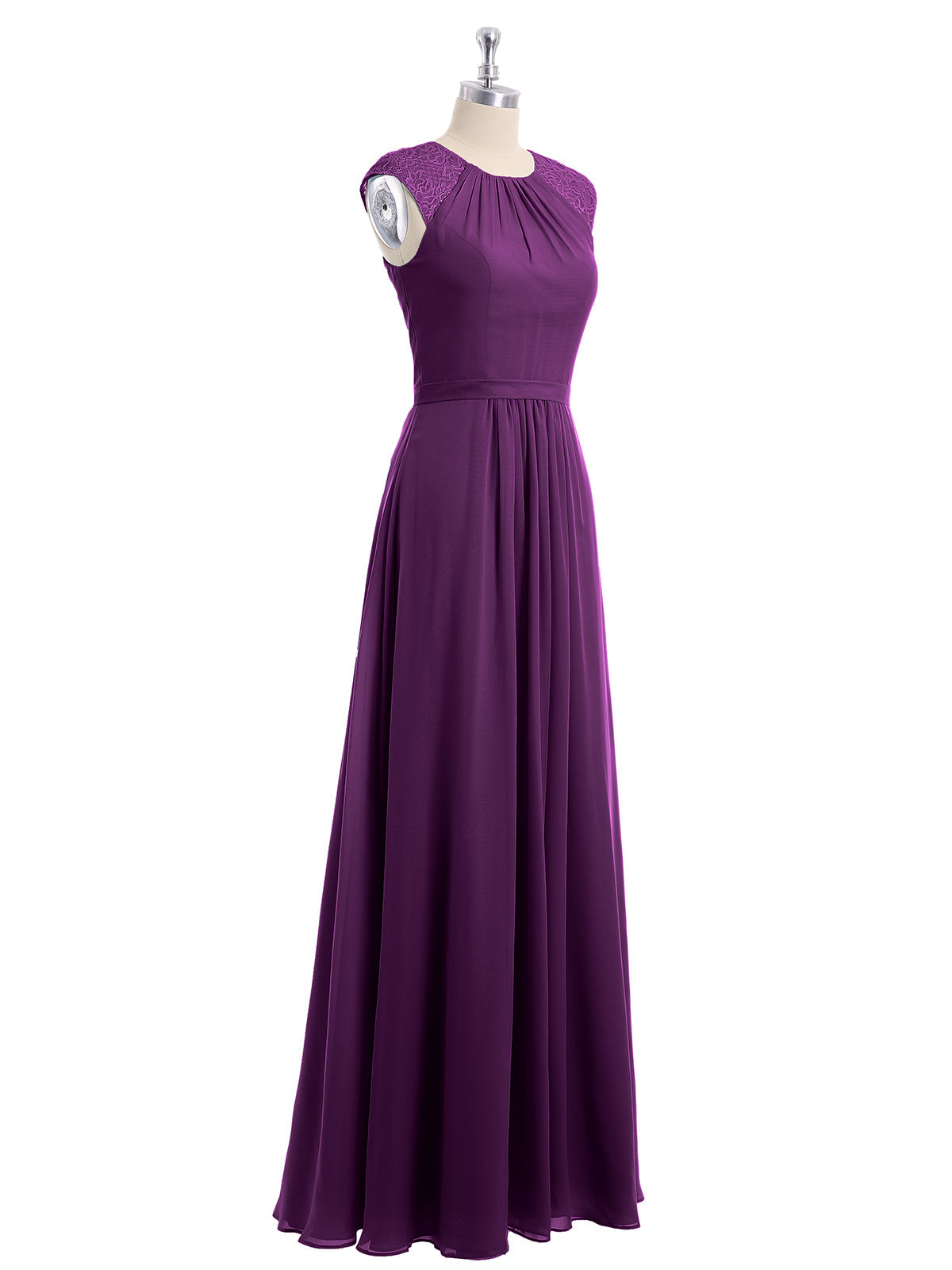Chiffon and Lace Open Back Full Length Dress Grape