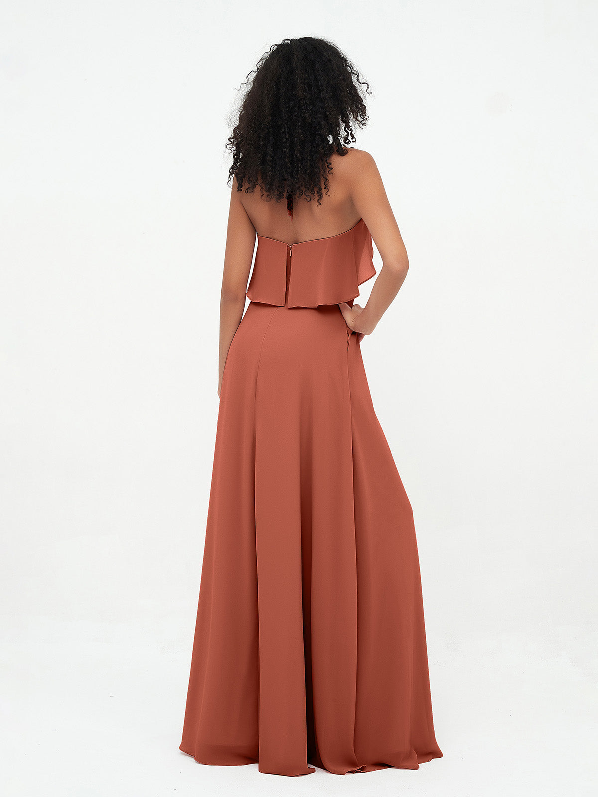Halter Strap Chiffon Long Bridesmaid Dresses Rust