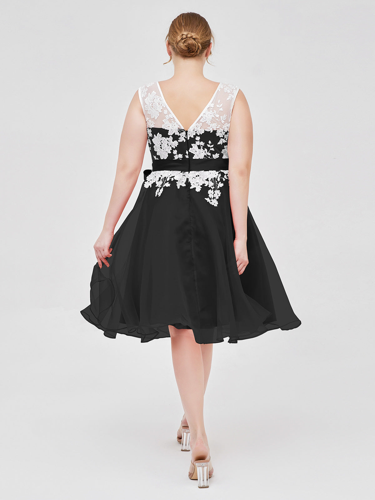 Illusion Neck Organza with Ivory Lace Appliqued Black