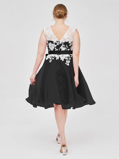 Illusion Neck Organza with Ivory Lace Appliqued Black