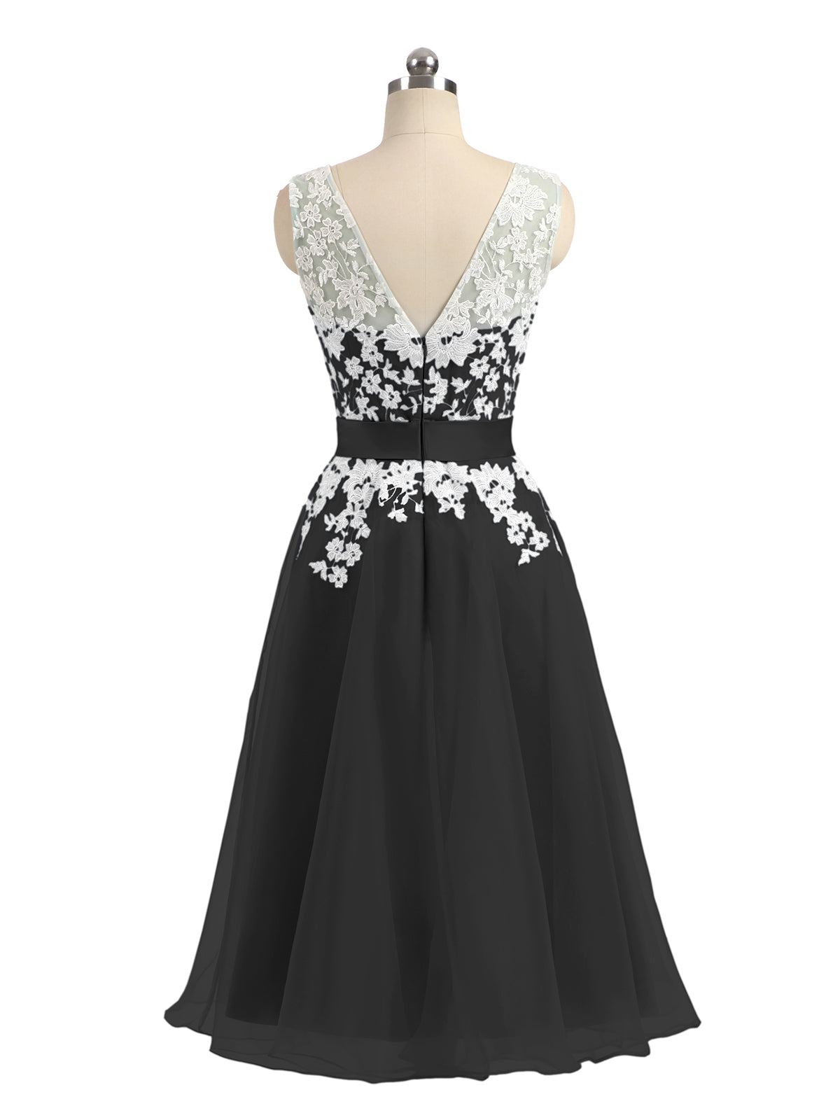 Illusion Neck Organza with Ivory Lace Appliqued Black