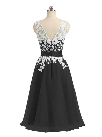 Illusion Neck Organza with Ivory Lace Appliqued Black