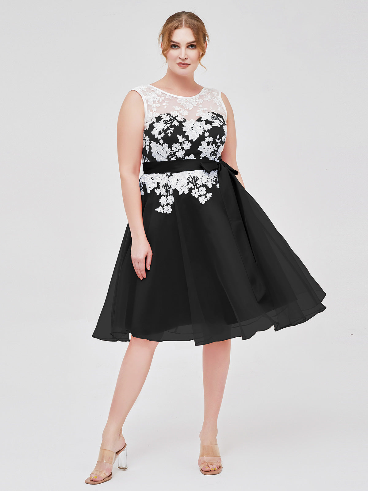 Illusion Neck Organza with Ivory Lace Appliqued Black