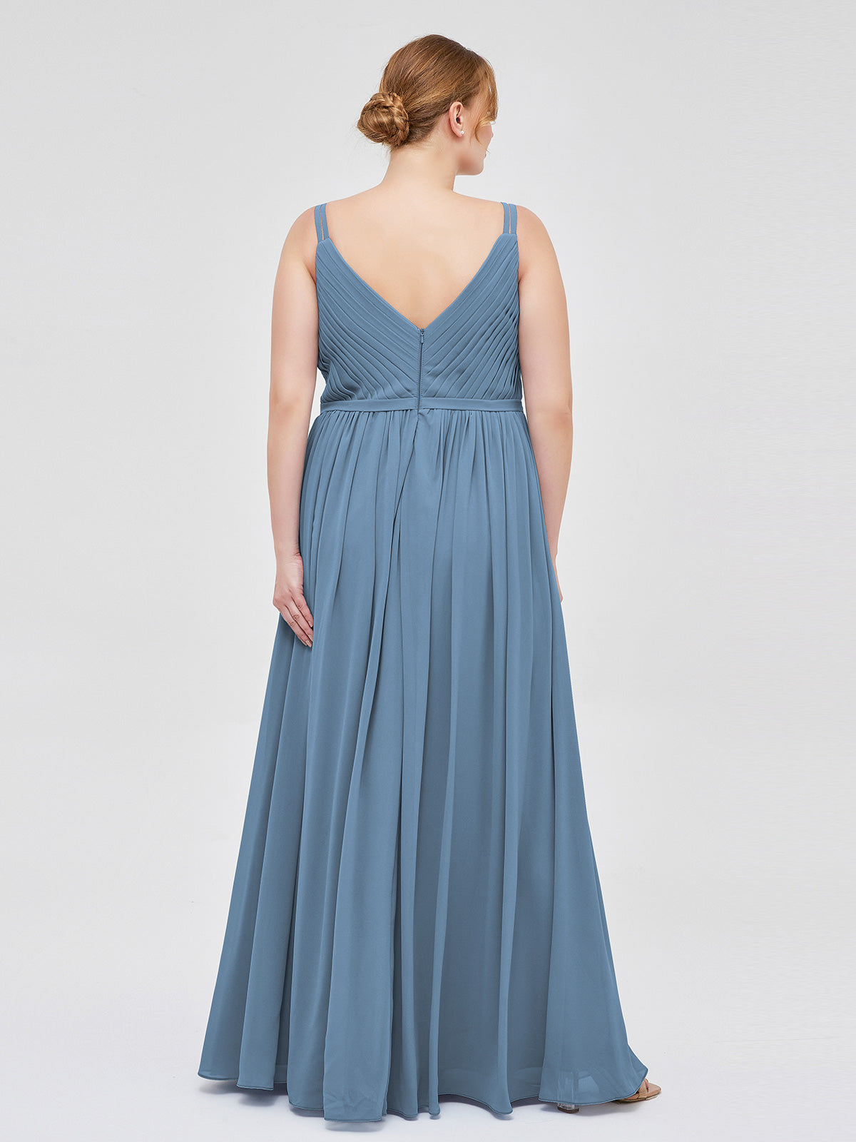Double Strap Chiffon Bridesmaid Dresses Slate Blue Plus Size