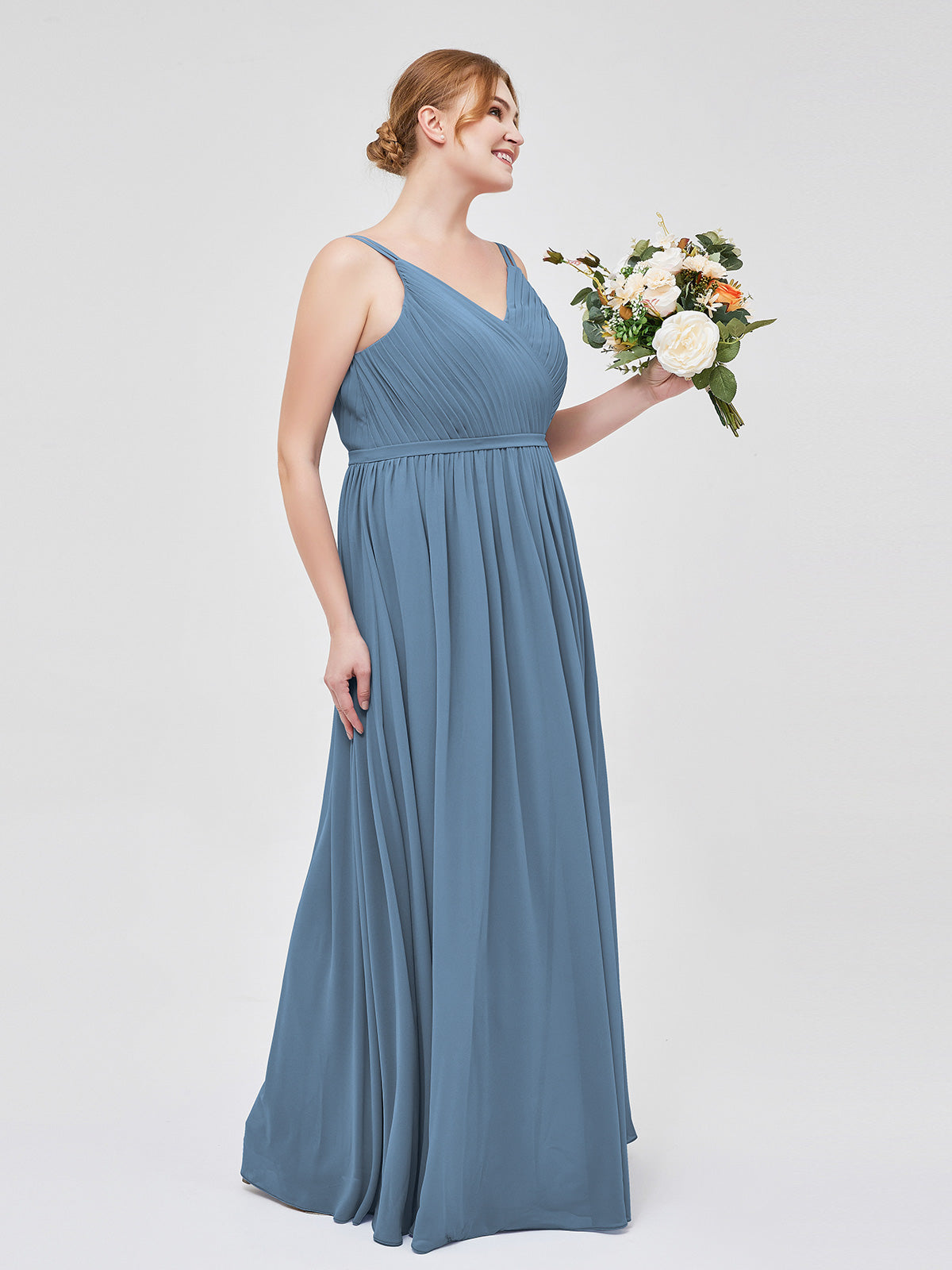 Double Strap Chiffon Bridesmaid Dresses Slate Blue Plus Size