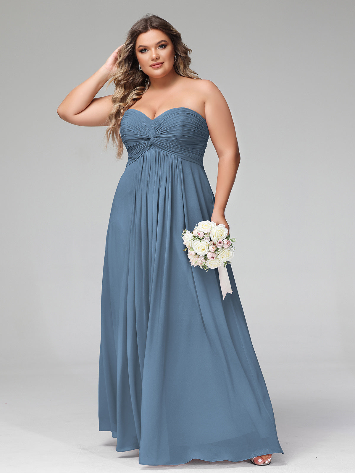Strapless Empire Chiffon Dresses with Sweetheart Slate Blue