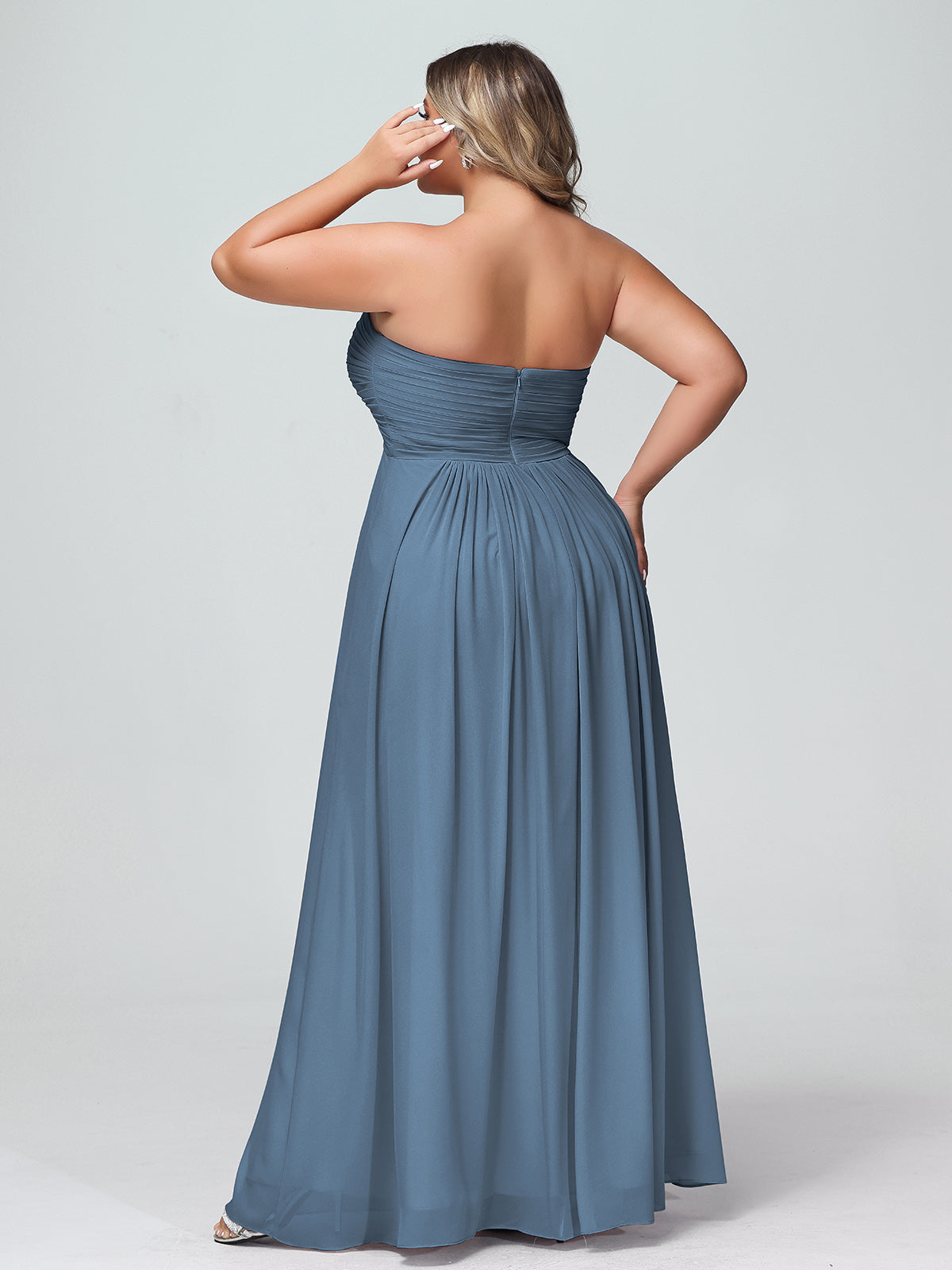 Strapless Empire Chiffon Dresses with Sweetheart Slate Blue