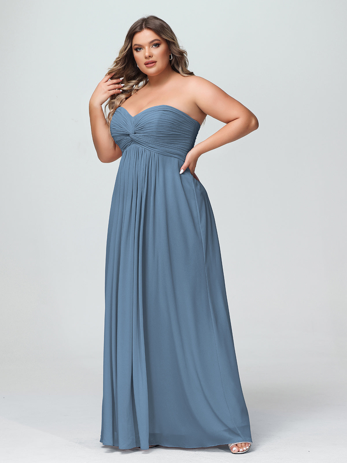 Strapless Empire Chiffon Dresses with Sweetheart Slate Blue