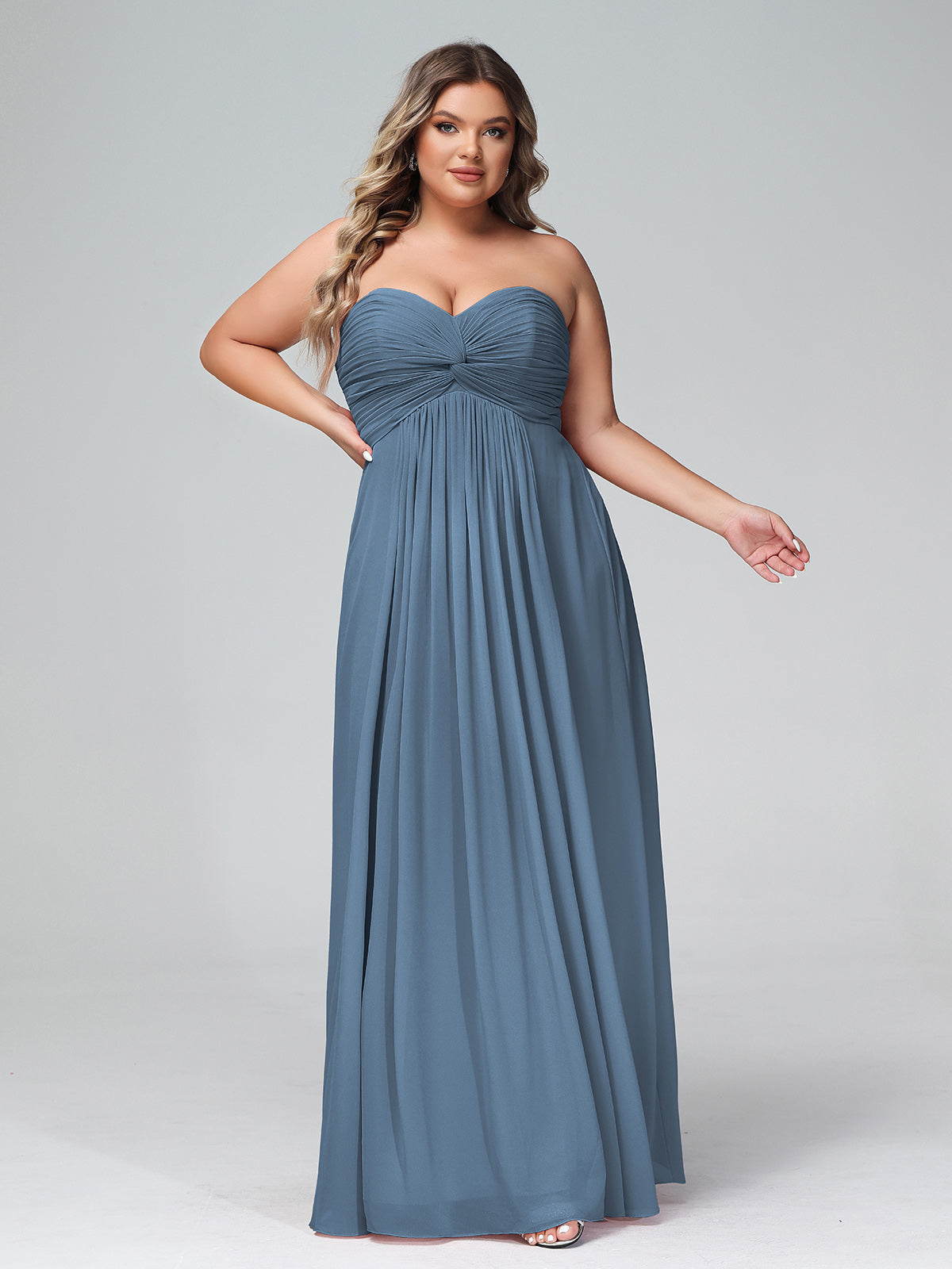 Strapless Empire Chiffon Dresses with Sweetheart Slate Blue