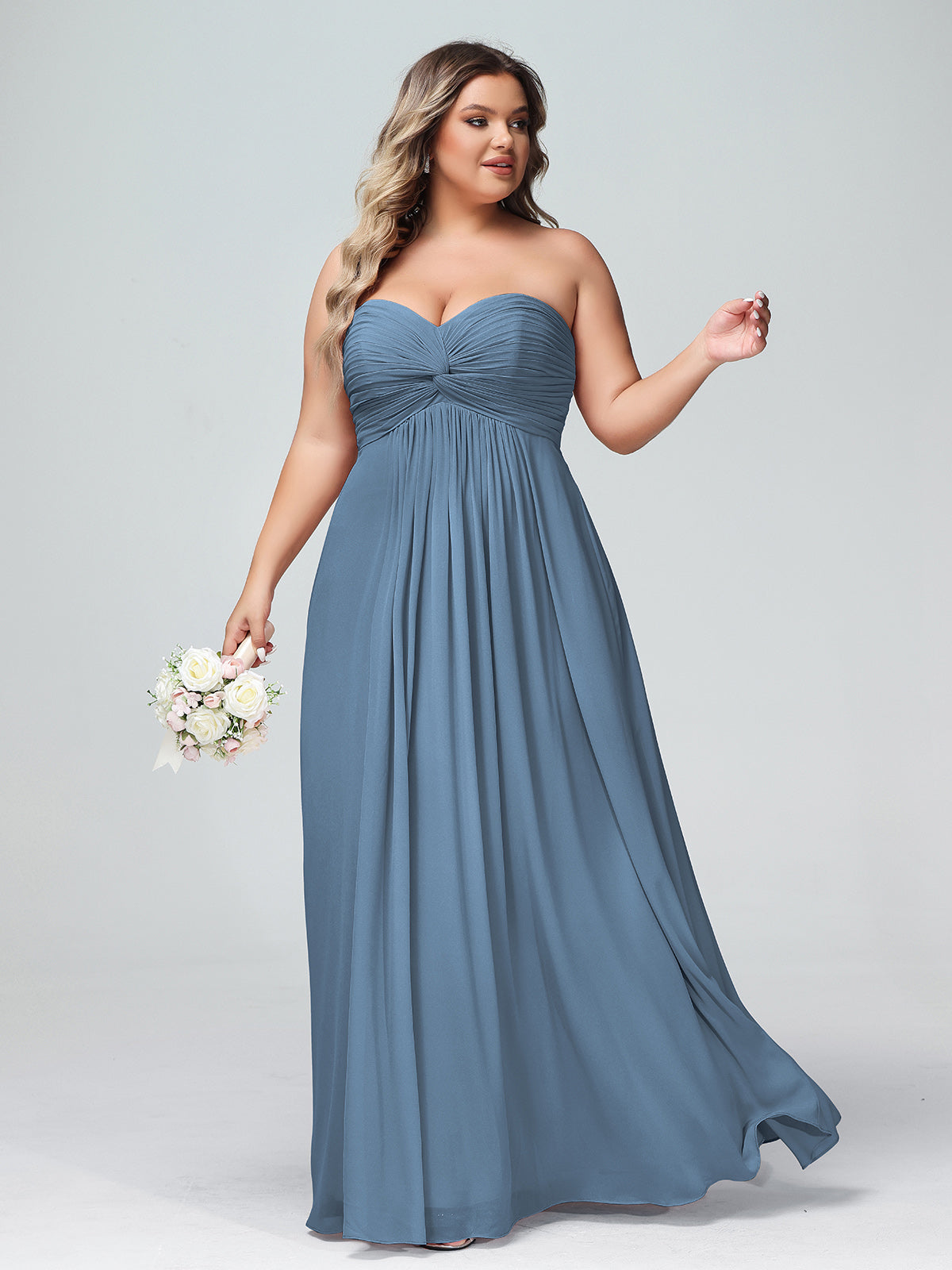 Strapless Empire Chiffon Dresses with Sweetheart Slate Blue