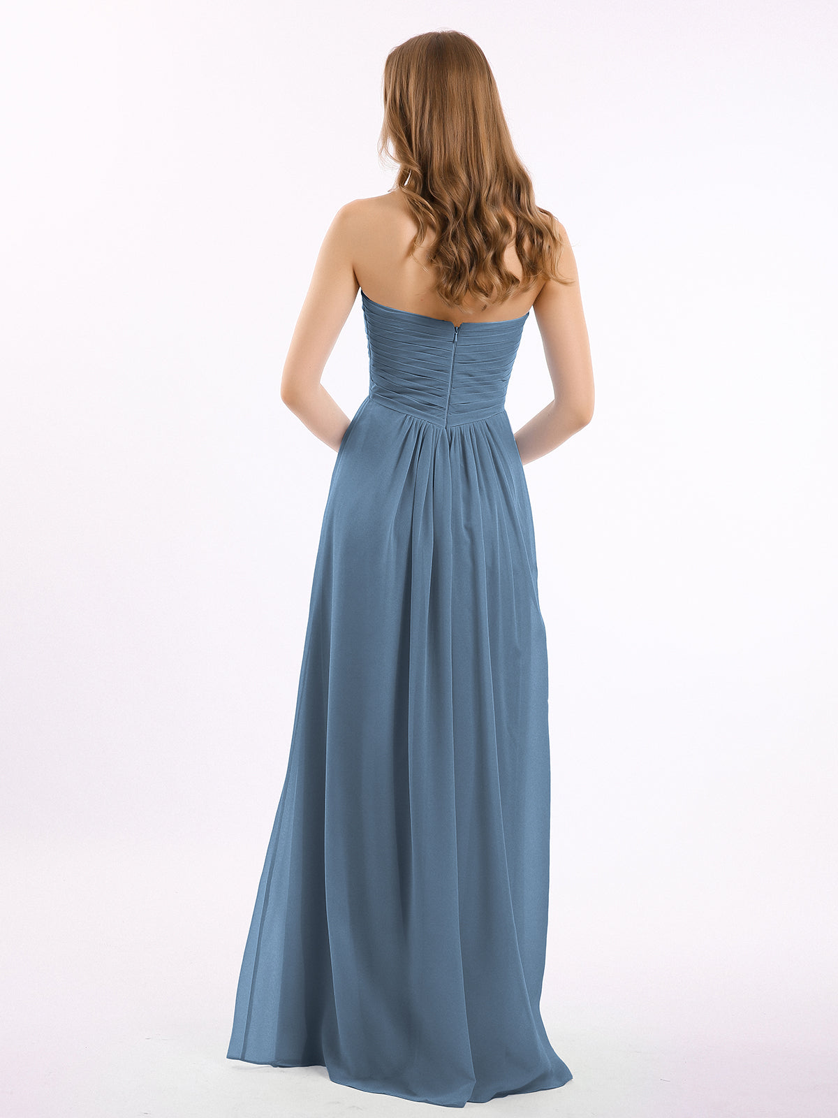 Strapless Empire Chiffon Dresses with Sweetheart Slate Blue