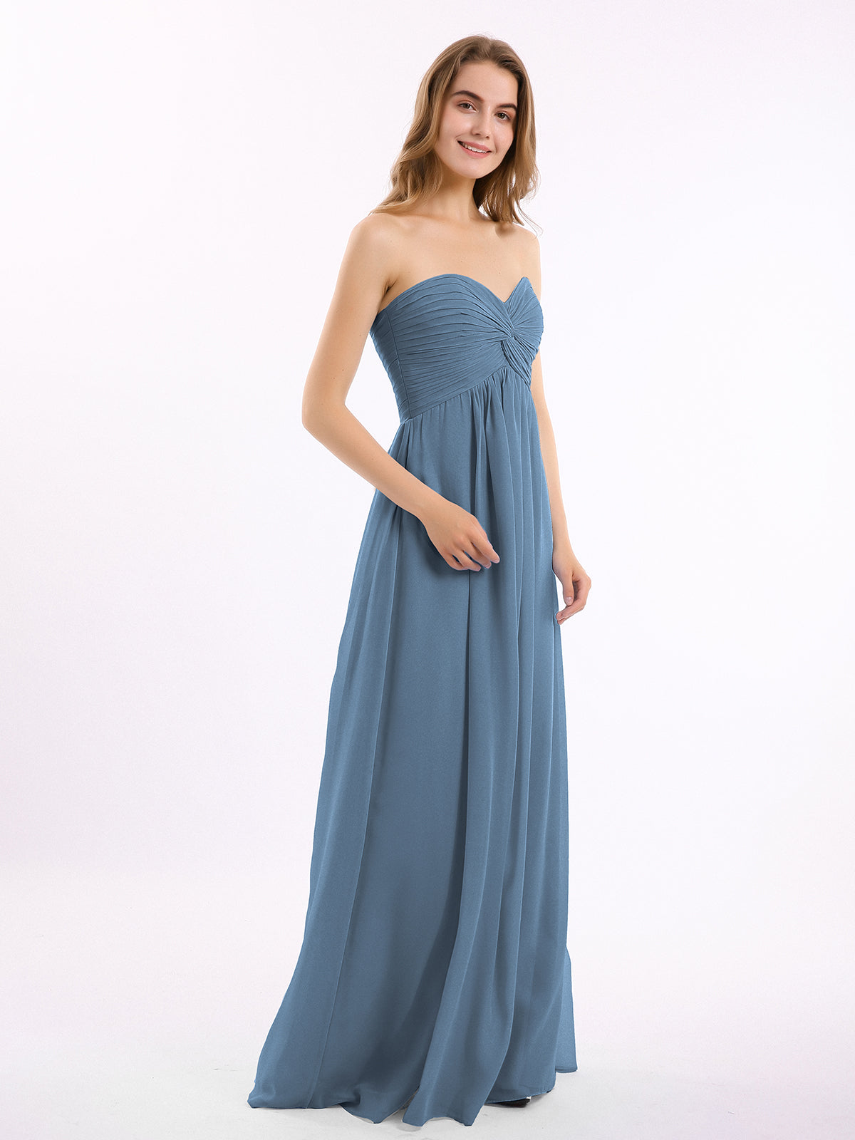 Strapless Empire Chiffon Dresses with Sweetheart Slate Blue
