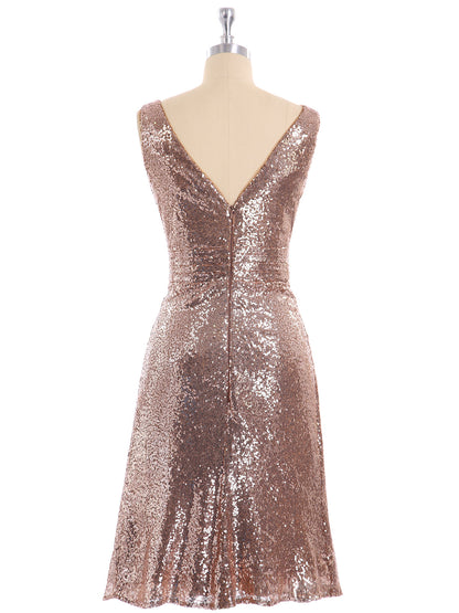 V neckline Short Sequins Lace Dress Metallic Gold
