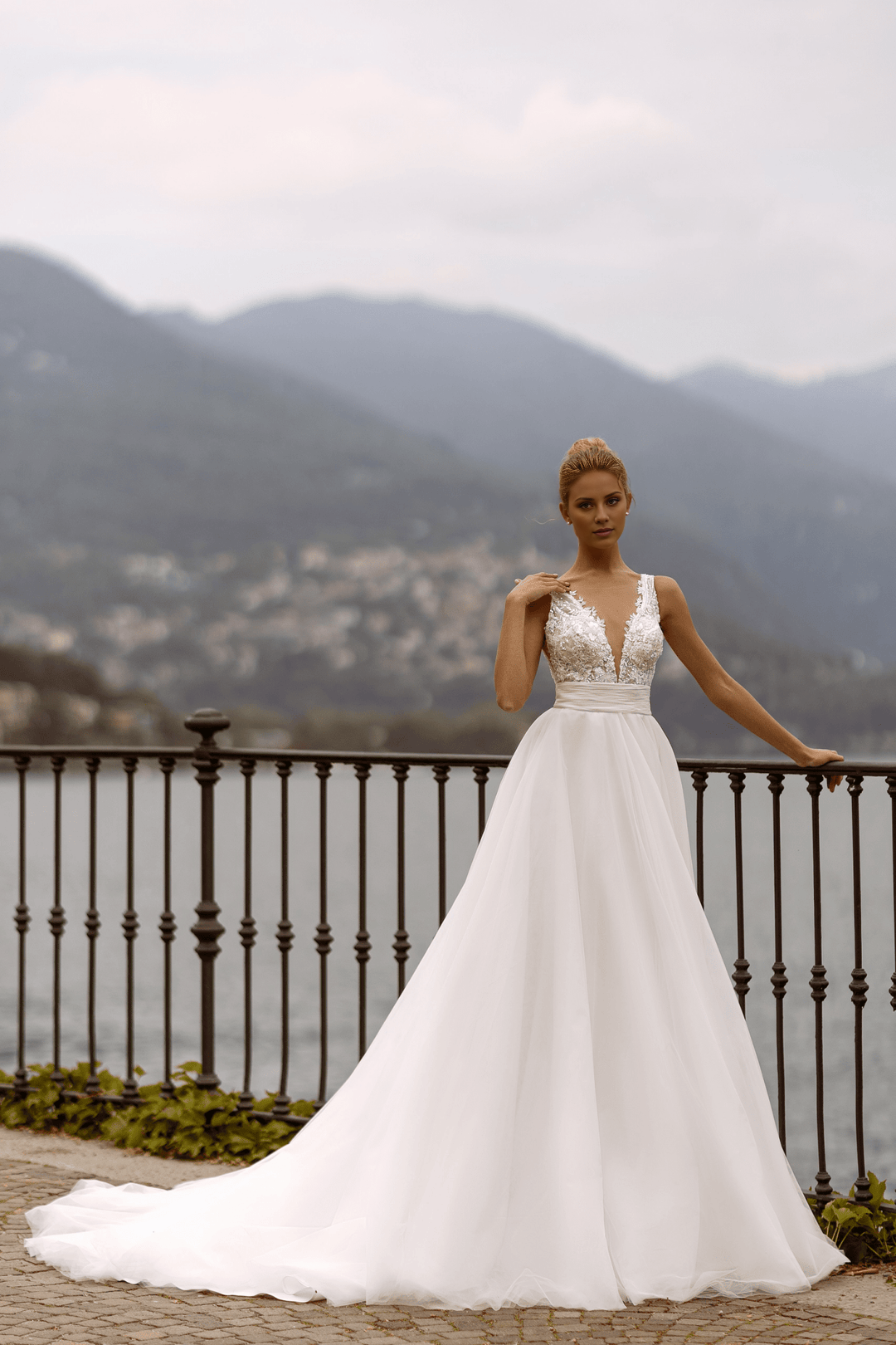 Lace Bodice Wedding Gown Open Back Wedding Dress with Lace Strap - Sleeveless Ball Gown Wedding Dress with V