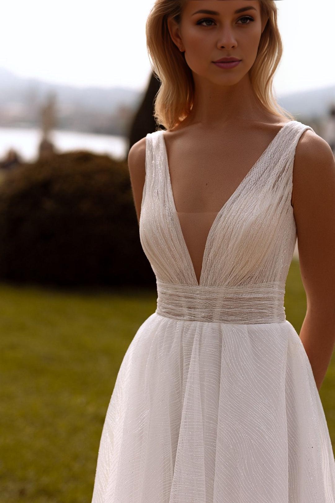 Sparkly Dress for Wedding with V-Neck  Aline Ball Gown Wedding Dress Beaded Dress