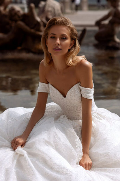 Lace Bodice Wedding Gown Off Shoulder Wedding Dress Fairytale Dress for Adult and Fairytale Style Dress