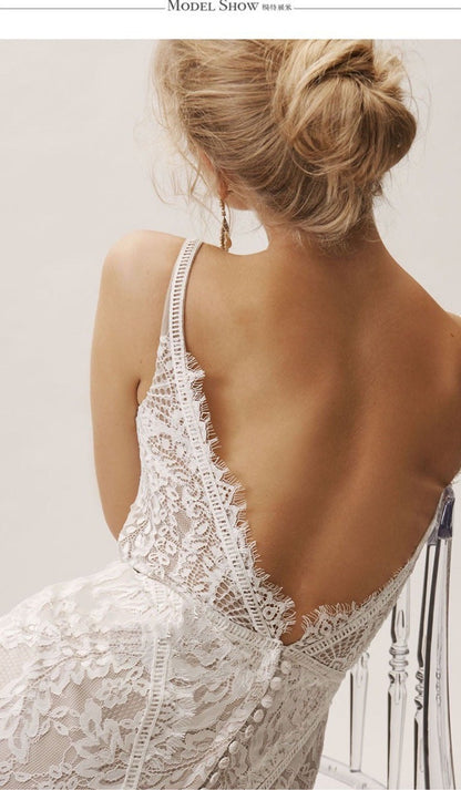 Vintage Lace Bridal Gown Fairy Wedding Dress Beach Wedding Gown Mermaid Wedding Dress With Slit