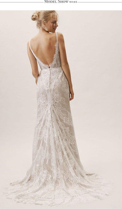Vintage Lace Bridal Gown Fairy Wedding Dress Beach Wedding Gown Mermaid Wedding Dress With Slit