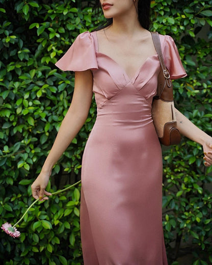 Full Of Charm Long Butterfly Sleeve Silk Formal Bridesmaid Dresses