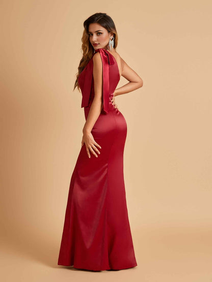 Sexy Satin One Shoulder Prom Dresses Long Zipper Side Floor Length Sheath