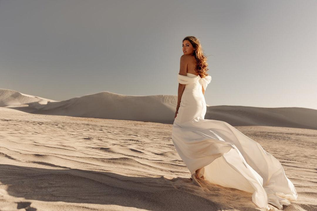 Ethereal Beauty Mermaid Bridal Gown with Organza Draping and Beaded Details