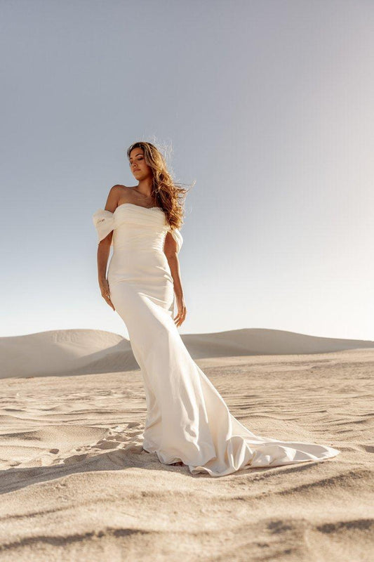 Ethereal Beauty Mermaid Bridal Gown with Organza Draping and Beaded Details