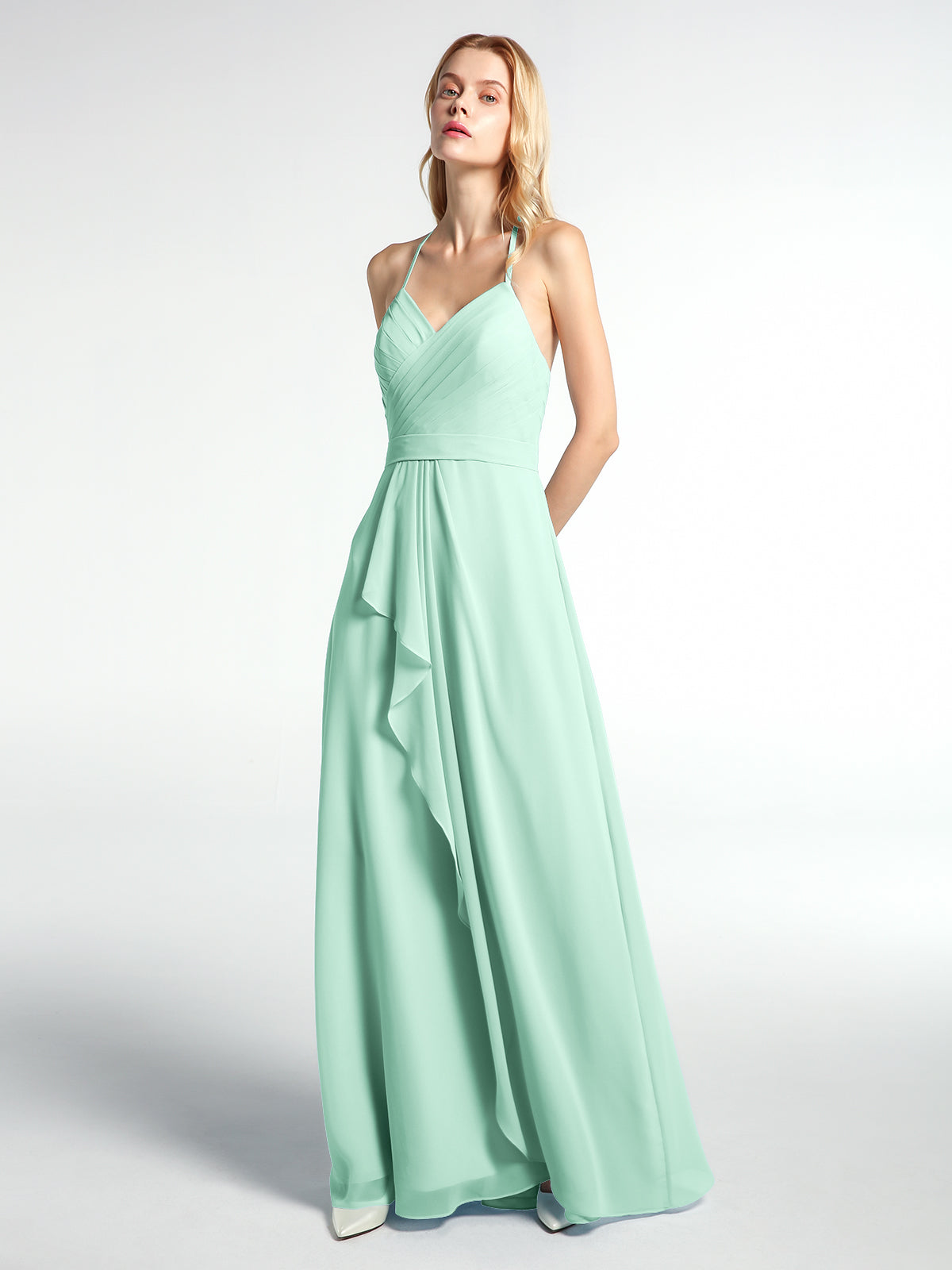 Spaghetti Strap Elegant Bridesmaid Dress with V-neck Mint Green