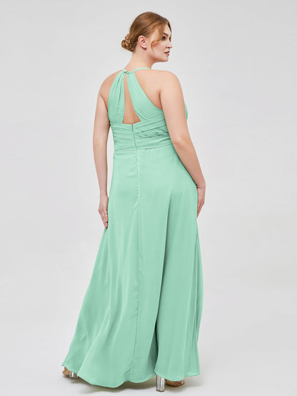 Spaghetti Strap Elegant Bridesmaid Dress with V-neck Mint Green