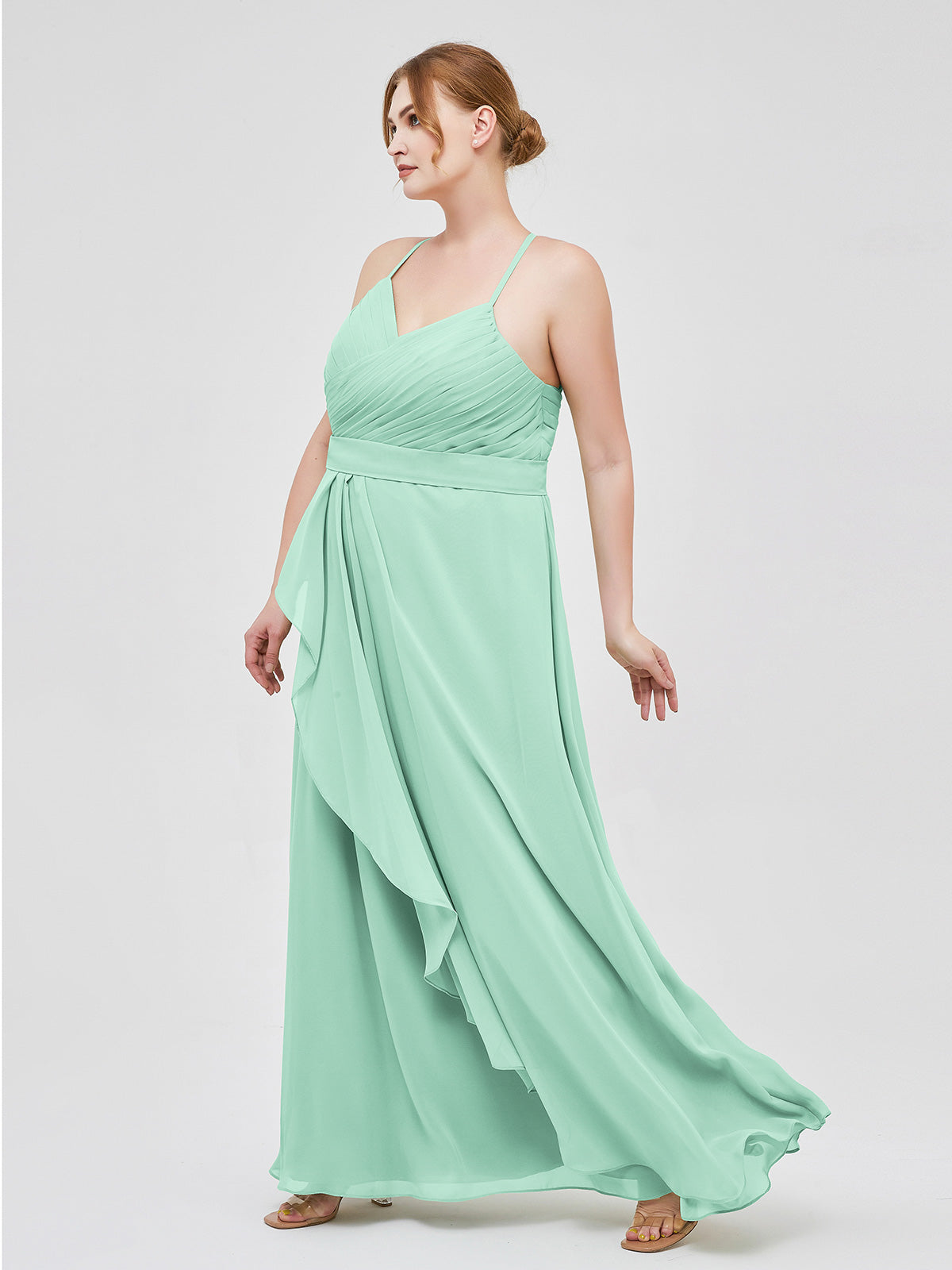 Spaghetti Strap Elegant Bridesmaid Dress with V-neck Mint Green
