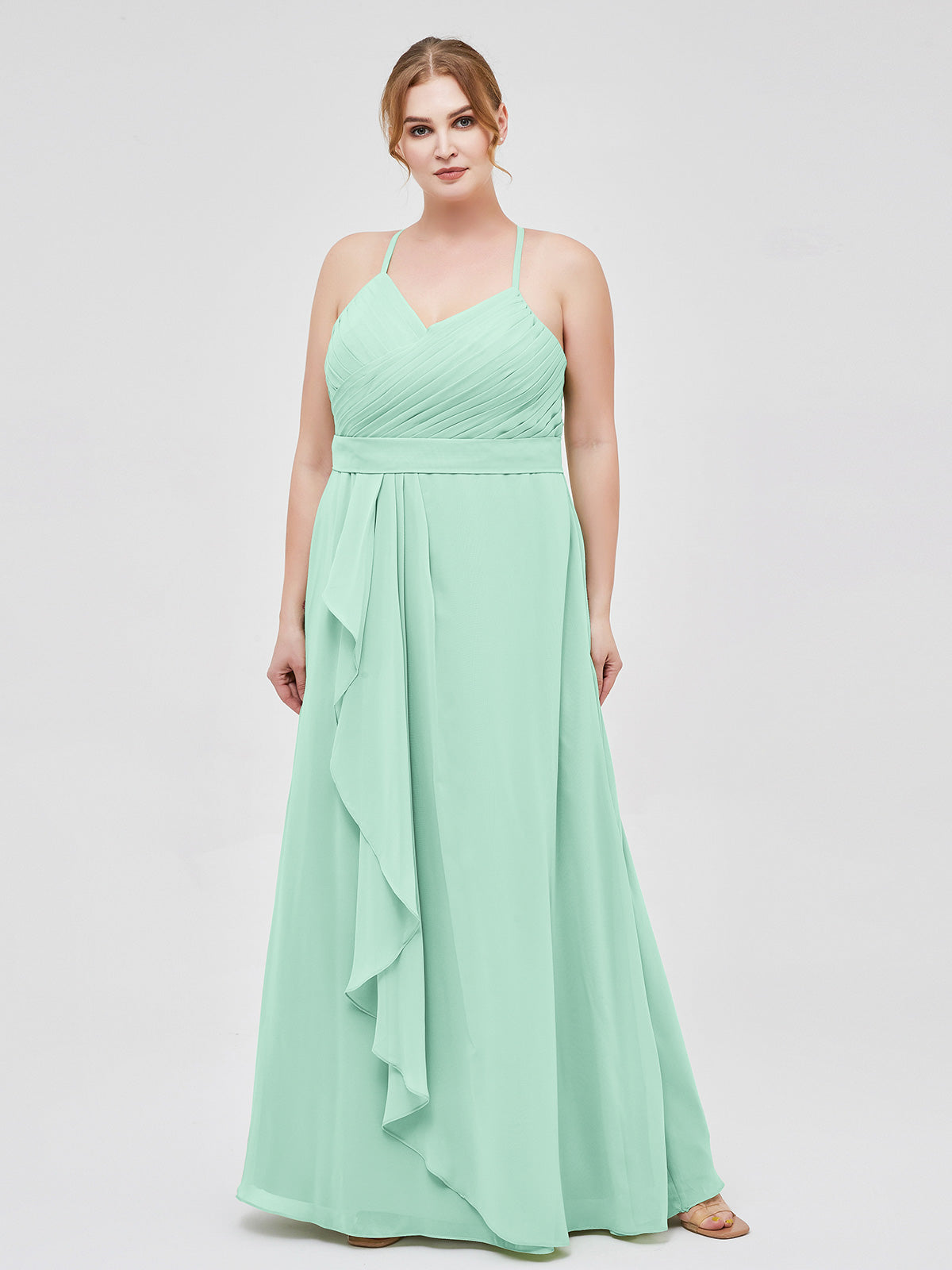 Spaghetti Strap Elegant Bridesmaid Dress with V-neck Mint Green