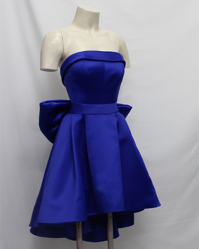 Asymmetric Homecoming Dresses Bow Back Prom Satin Short Dress