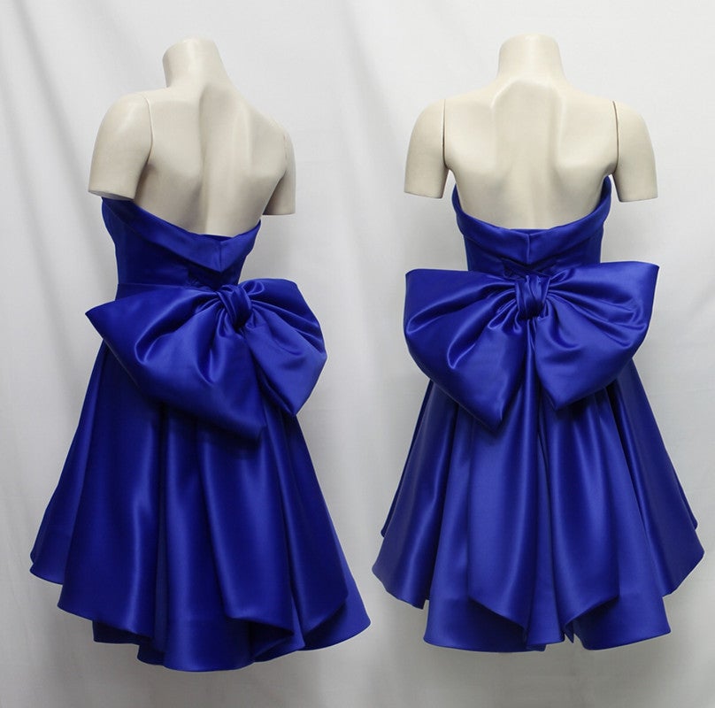 Asymmetric Homecoming Dresses Bow Back Prom Satin Short Dress