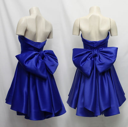 Asymmetric Homecoming Dresses Bow Back Prom Satin Short Dress