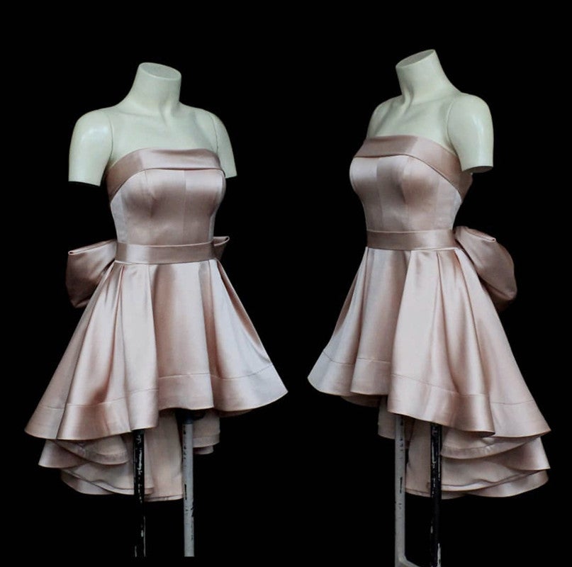 Asymmetric Homecoming Dresses Bow Back Prom Satin Short Dress