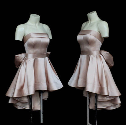 Asymmetric Homecoming Dresses Bow Back Prom Satin Short Dress