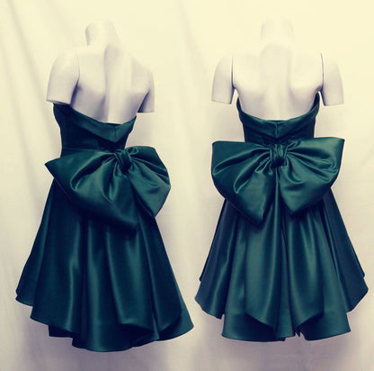 Asymmetric Homecoming Dresses Bow Back Prom Satin Short Dress