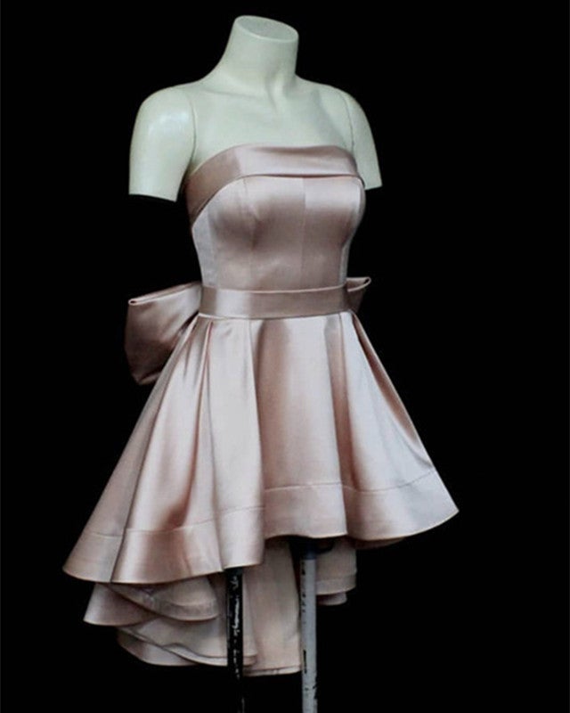 Asymmetric Homecoming Dresses Bow Back Prom Satin Short Dress
