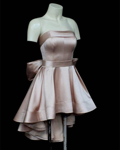 Asymmetric Homecoming Dresses Bow Back Prom Satin Short Dress