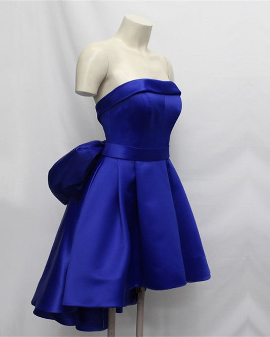 Asymmetric Homecoming Dresses Bow Back Prom Satin Short Dress