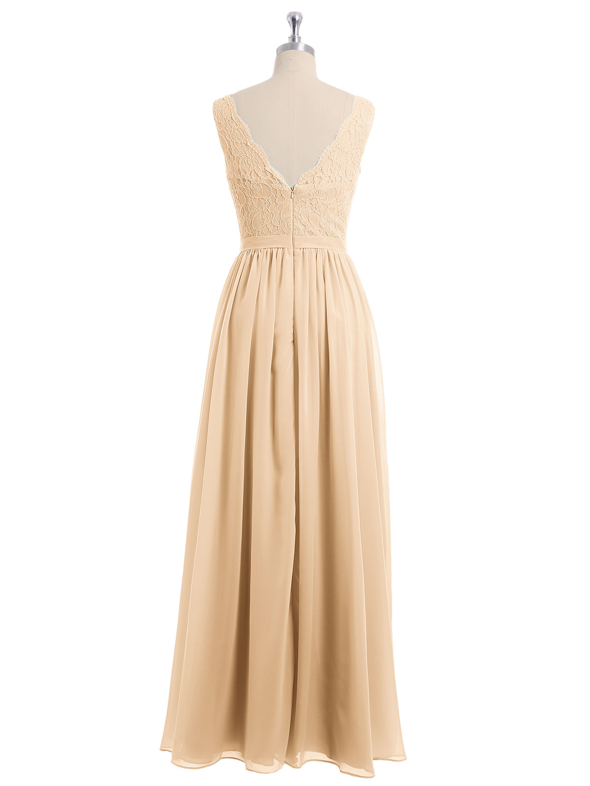 Lace Top and Chiffon Bottom Long Dresses Peach