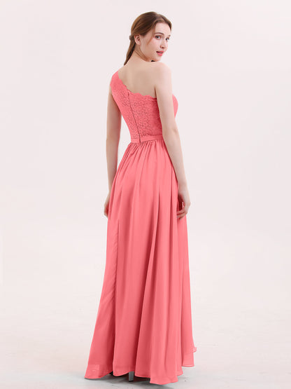 One Shoulder Lace and Chiffon Dresses Watermelon