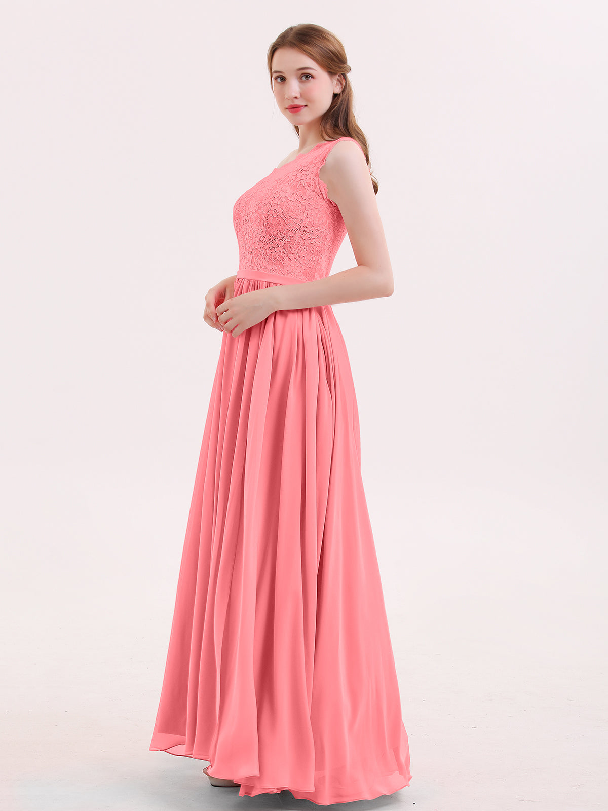 One Shoulder Lace and Chiffon Dresses Watermelon