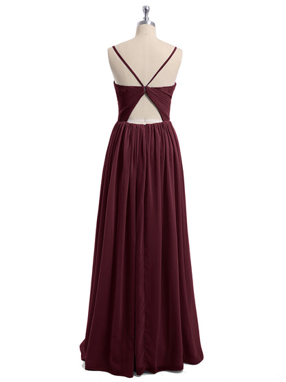 Sweetheart Neck Chiffon Dress with Spaghetti Strap Cabernet