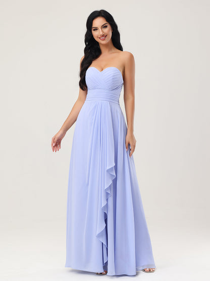 Strapless Sweetheart Neck Chiffon Dresses Lavender