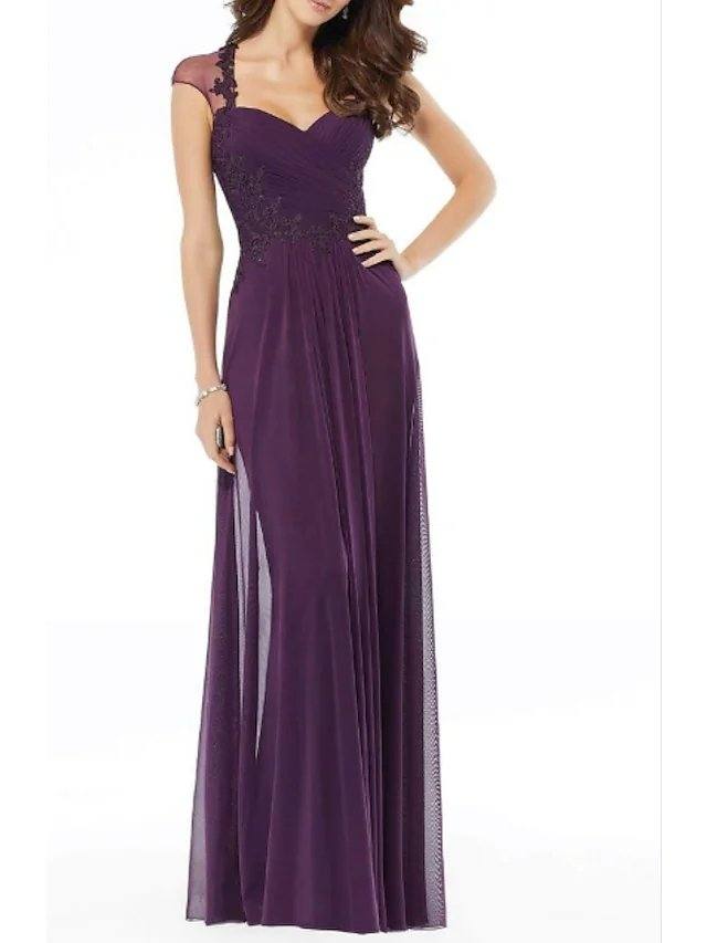 A-Line Mother of the Bride Dress Elegant Sweetheart Neckline Knee Length Lace Tulle Sleeveless with Appliques Ruching - RongMoon