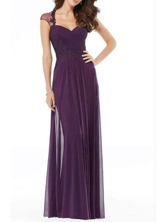A-Line Mother of the Bride Dress Elegant Sweetheart Neckline Knee Length Lace Tulle Sleeveless with Appliques Ruching - RongMoon