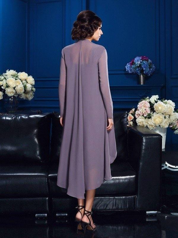 Sheath/Column Straps Sleeveless Tea-Length Chiffon Mother of the Bride Dresses - RongMoon