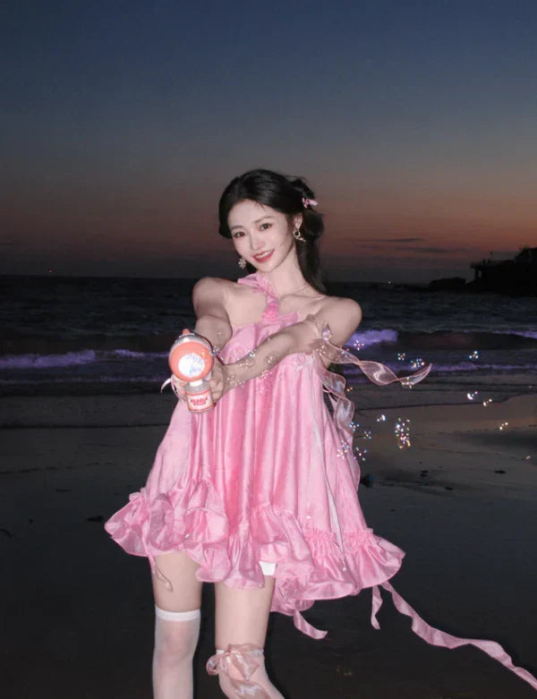 Cute Pink Ruffle Short A-Line Satin Party Dress Cocktail Dress Homecoming Dress HZ1024